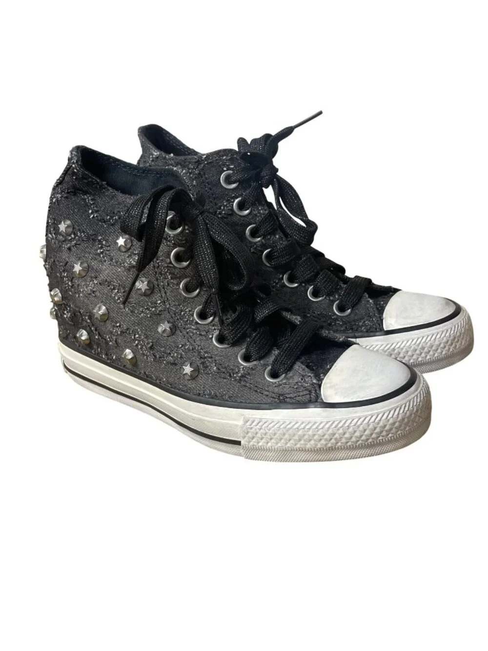 Converse All Star Lux Hidden Wedge Studded Star Sneakers Sz 5.5 RARE Punk Goth